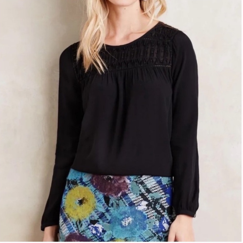 Anthropologie Meadow Rue Vivie Black Blouse